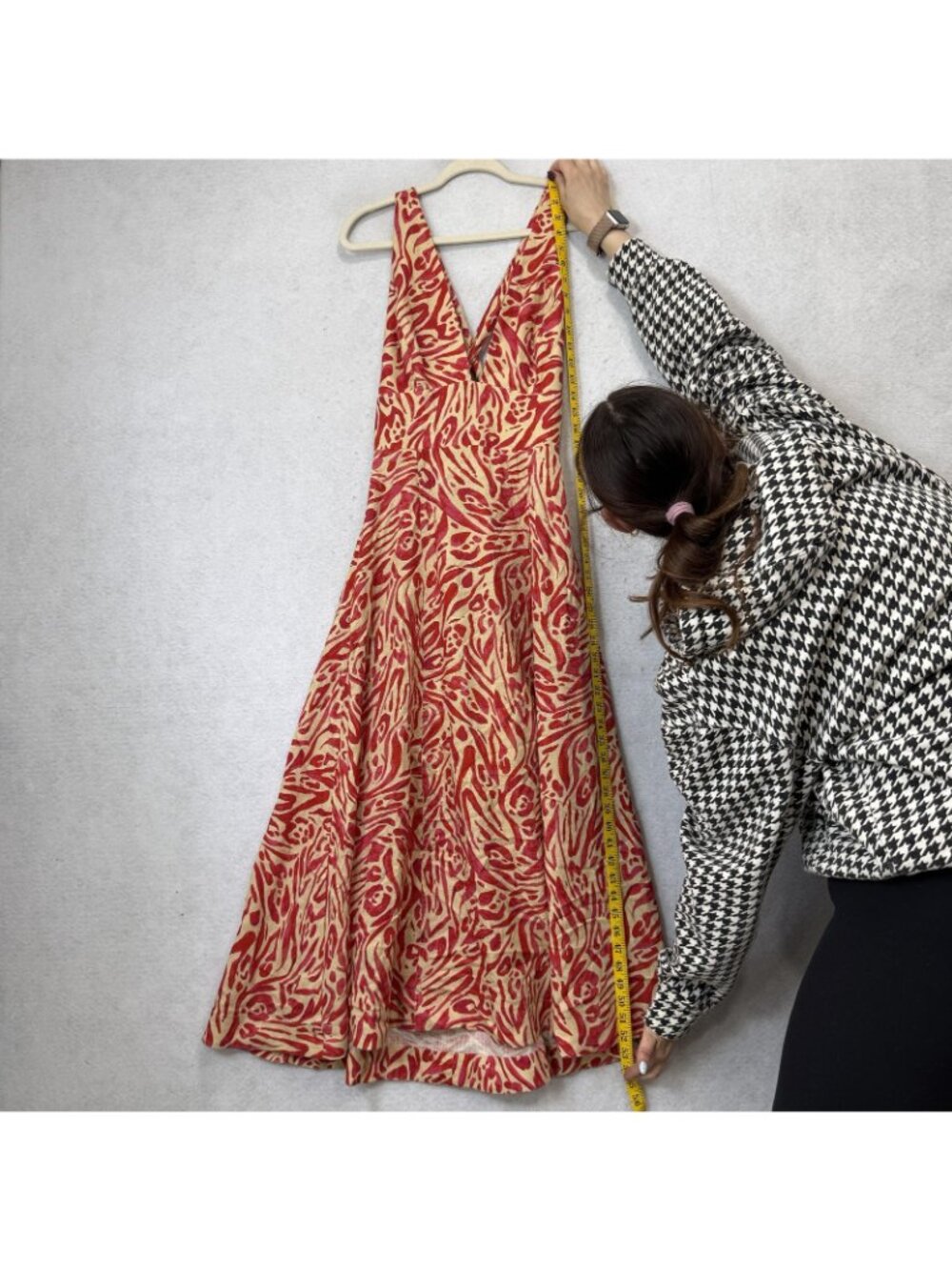 Nicholas Dress Womens 8 Red Animal Print Linen V Neck Tie Back Maxi Sundress - Picture 4 of 12